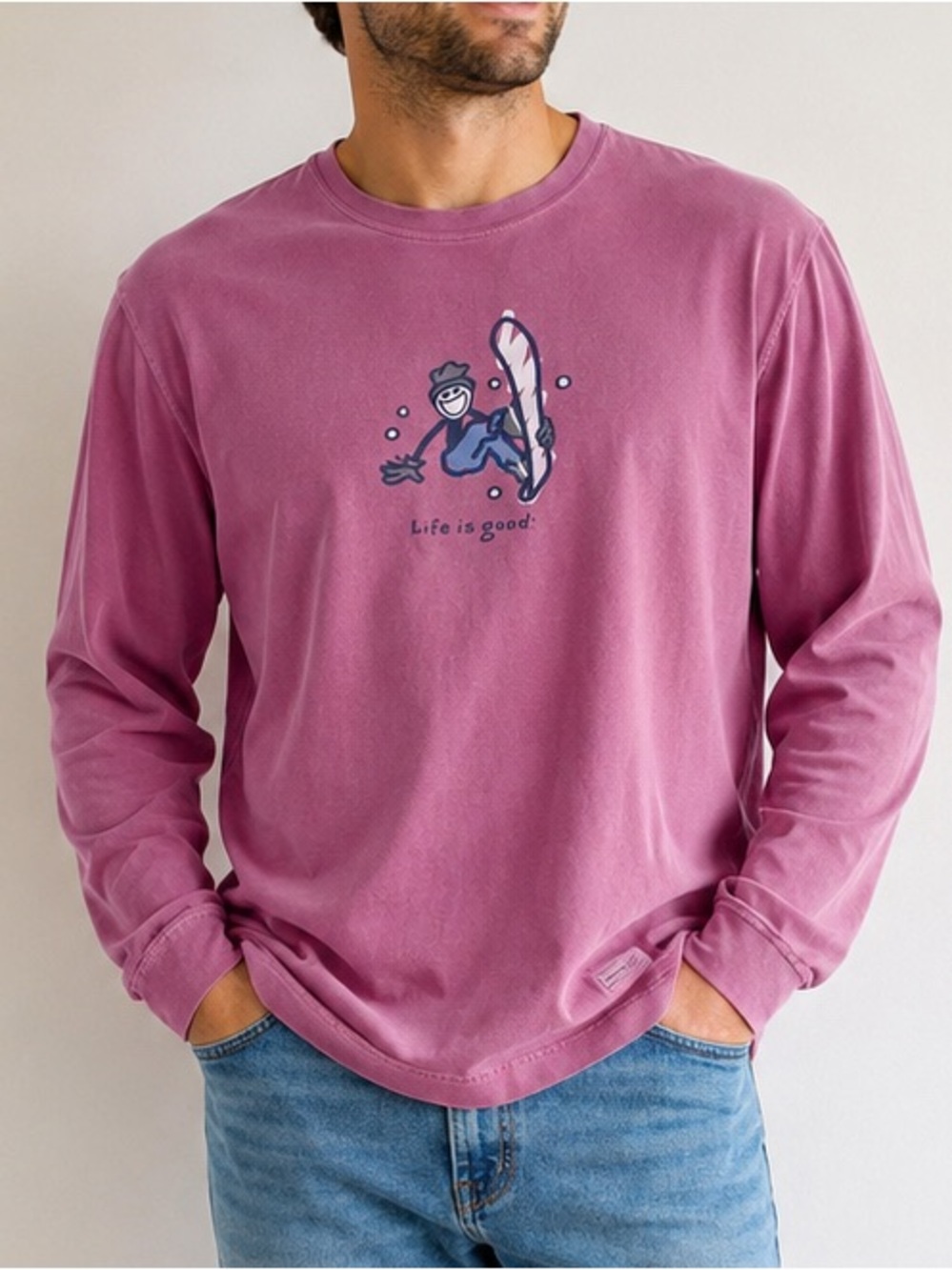 Life is Good Size Large Men's Snowboard Long Sleeve Faded VTG Tee T-Shirt Jake